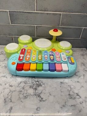 Kids Musical Toy Keyboard and Drum Set - Light Blue and Lime